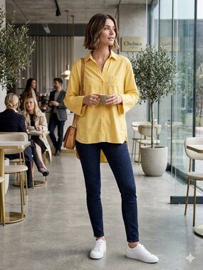 Chelsea & Violet Womens SZ M Butter Yellow Long Sleeve Shirttail Hem Button Down